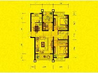 恒盛皇家花园三期15-22#楼E3户型-3室2厅1卫1厨-109.00㎡